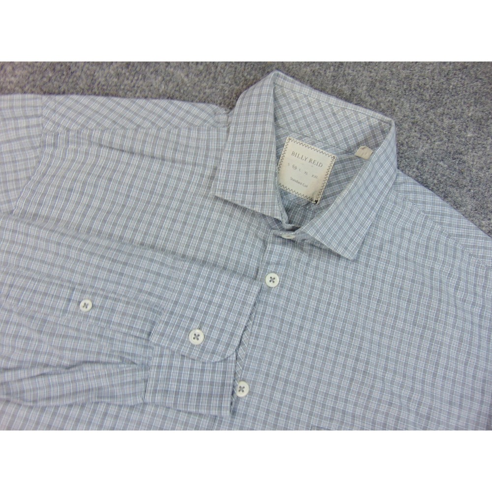 Billy Reid Shirt Mens Med Button Down Gray Plaid Standard‎ Cut